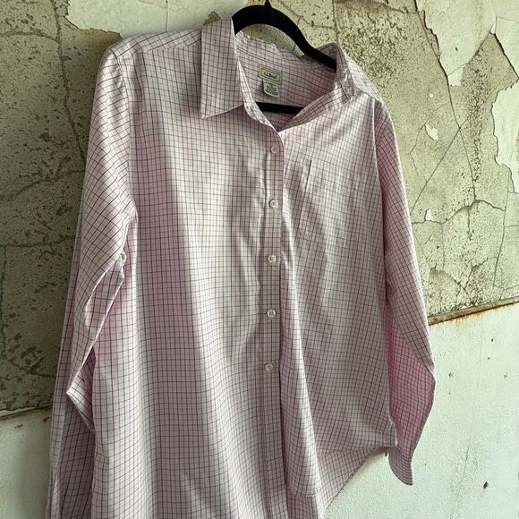 L.L. Bean Pink Check Button Down Shirt Classic Fit Cotton Long Sleeve Size Large - Picture 4 of 5
